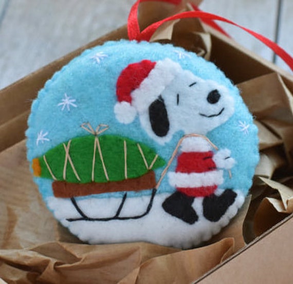 Snoopy Christmas Ornament Peanuts Ornament Felt Christmas Etsy