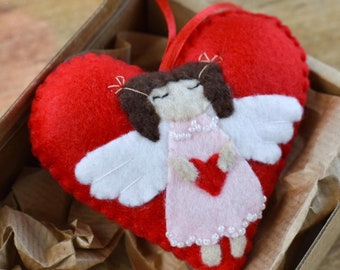 Felt heart ornament Angel ornament  Felt angel Felt valentine Felt valentine ornament Valentines day gift Valentine's day gift