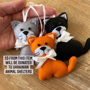 Support Ukraine, Felt cat, Cat ornaments, Felt animal, Black cat, Grey cat, Orange cat, Christmas ornaments, Christmas decoration, Cat decor