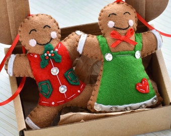 Handmade Felt Gingerbread Man Christmas Ornaments, Set of 2