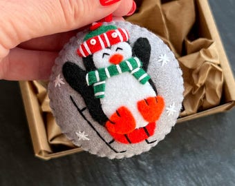 Handmade Felt Christmas Ornament, Funny Penguin
