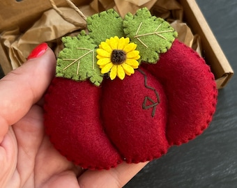 Felt Pumpkin Ornament, Halloween Fall Decor