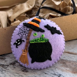 Felt Halloween Ornament, Witch Cauldron, Spooky Decoration