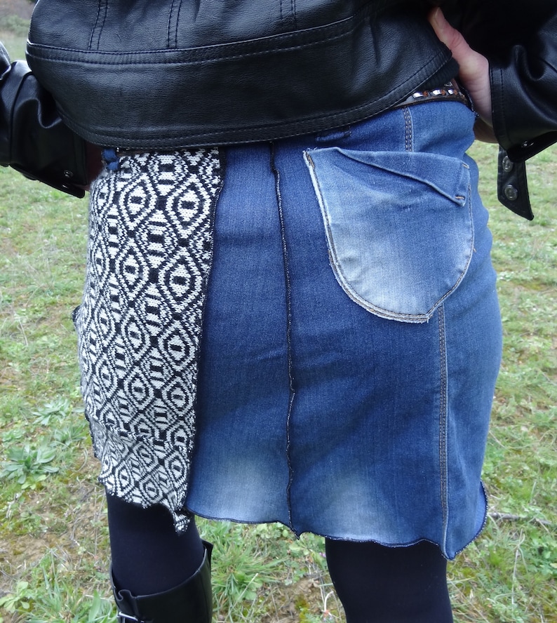 Denim skirt black wool and stretchy fantasy