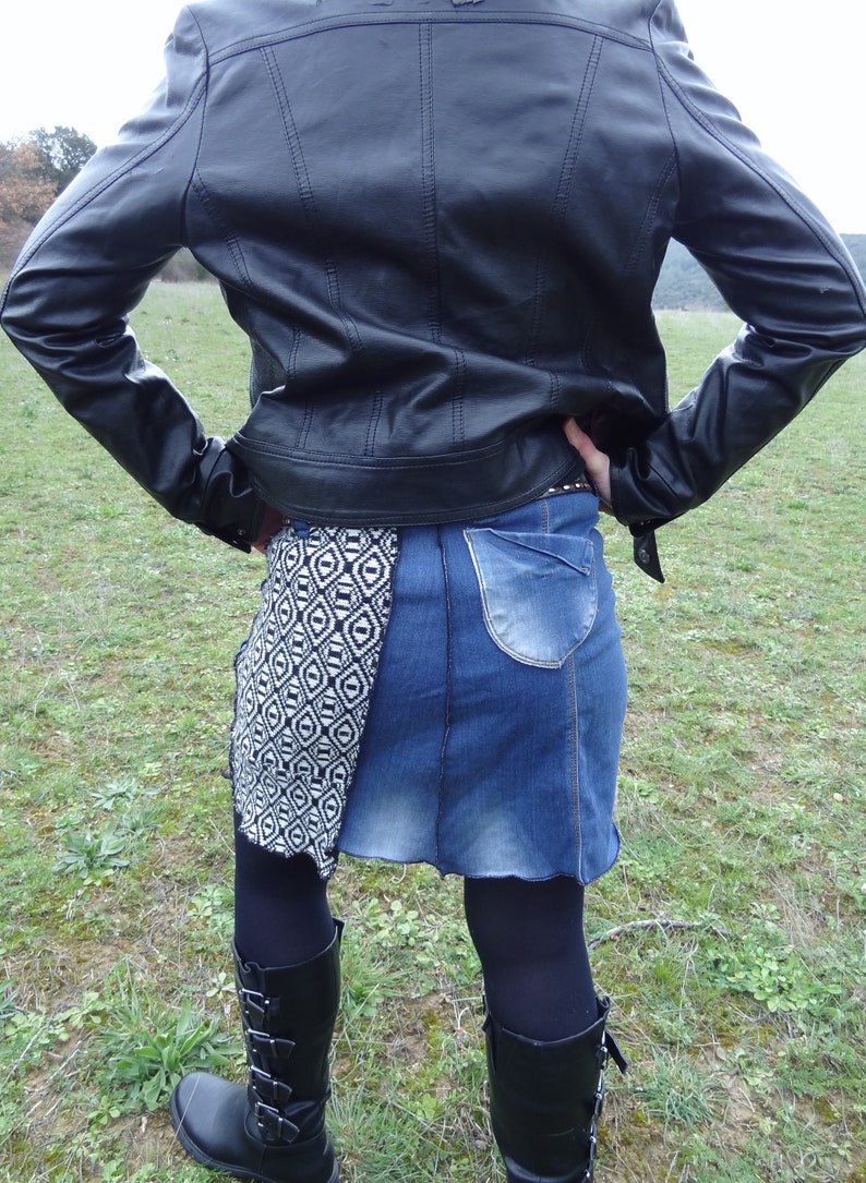 Denim skirt black wool and stretchy fantasy