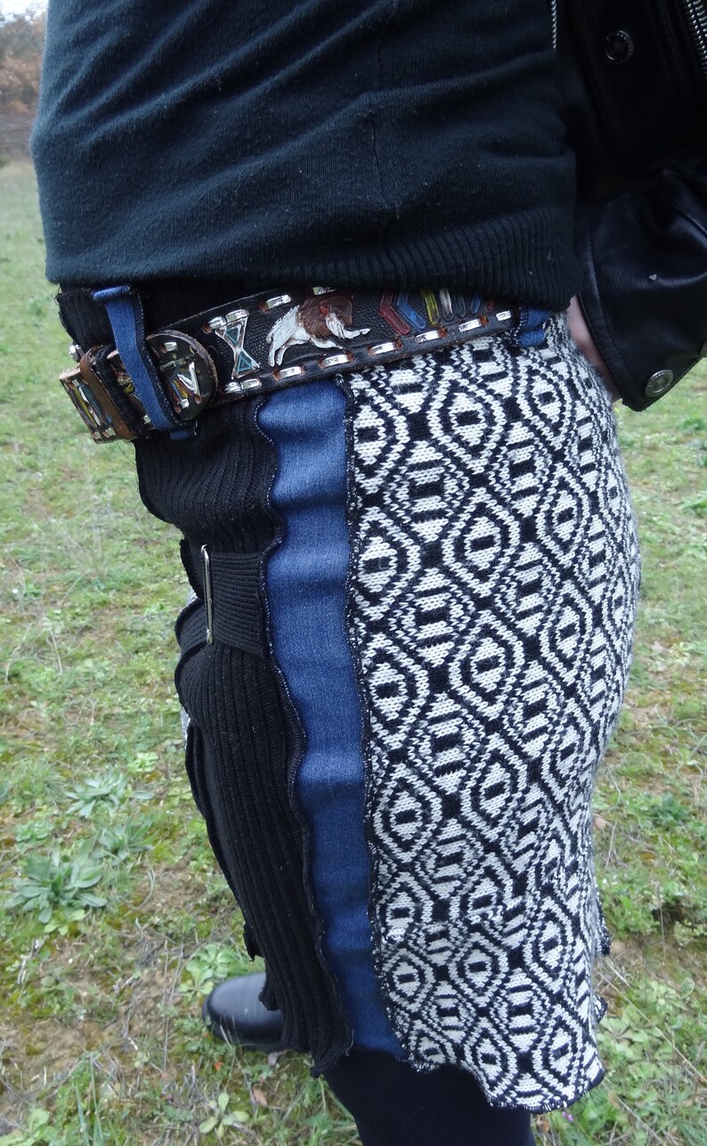 Denim skirt black wool and stretchy fantasy