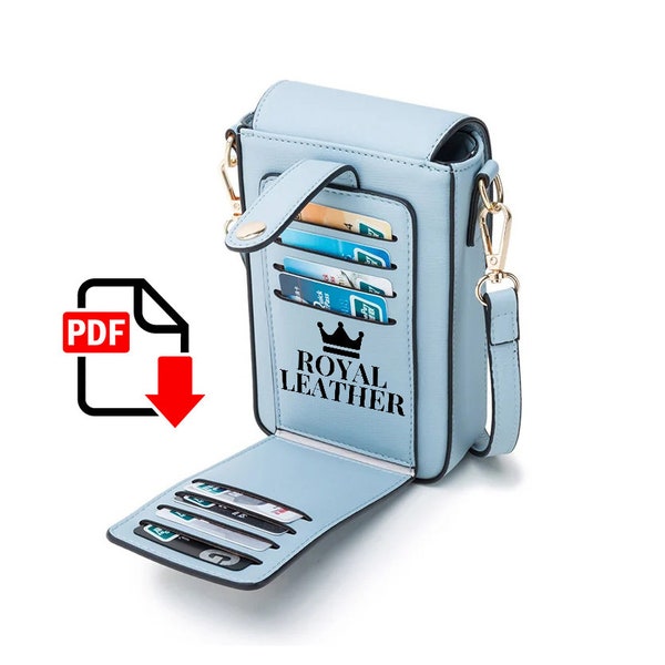 PDF Pattern Mini Bag Phone Case Leather Crossbody Bag, Leather Flap Phone Bags Wallet Lady Template Purse Shoulder Leather Messenger Bag