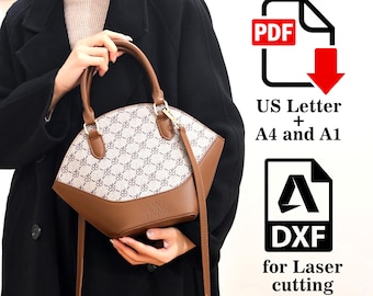 Modello PDF e DXF per borsa a tracolla in pelle / modello per borsa a mano per lavorazione della pelle taglio laser
