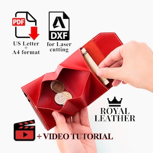 PDF および DXF 形式のレザー小銭入れ型紙（レーザーカット用）、レザークラフトポーチテンプレート