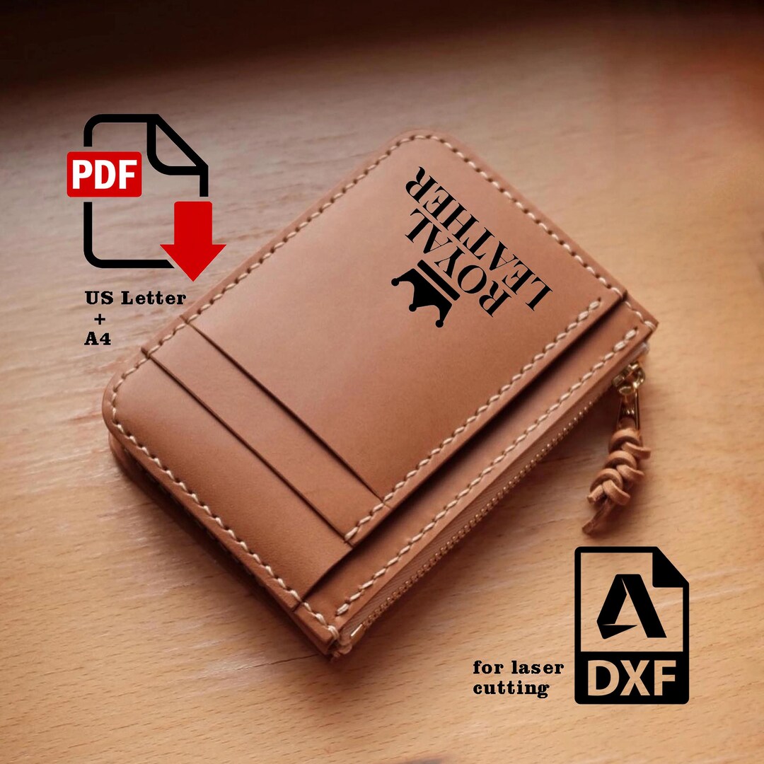 PDF & DXF Leather Mini Zipper Wallet Pattern for Leathercraft: Coin ...