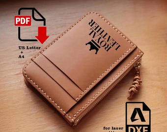 PDF & DXF Leather Mini Zipper Wallet Pattern for Leathercraft: Coin Card Template Laser Cut
