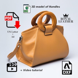 PDF and DXF Schnittmuster Tophandle Schultertasche Template DIY Ledertasche mit 3D-gedruckten Griffen: Komplette Nähanleitung