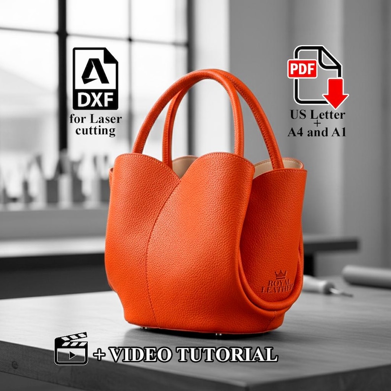 PDF & DXF Pattern Leather Tote Shoulder Bag Template DIY Handbag ...