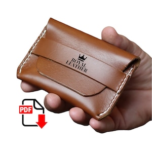 Patrón PDF de billetera con tarjetero, billetera de cuero con bolsillo frontal, cómo hacer un tarjetero de cuero, plantilla fácil para manualidades de cuero