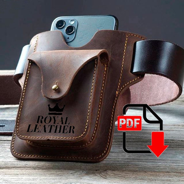 PDF Pattern Phone Belt Holder Waist Holster, Handmade Leather template, Leather DIY, Leather Pattern, Template Digital