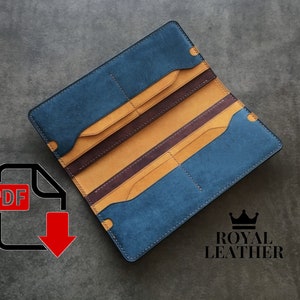 Plantilla más larga para tarjetero de cartera larga con patrón PDF - Descarga en PDF de cuero DIY Bifold - Plantilla de cartera