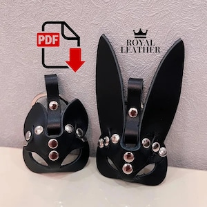 PDF Pattern Keychain Keyring Fob Cat and Rabbit Keyring Leather Keychain template Cat Rabbit Charm pattern Cat Rabbit Lovers Gift Pattern