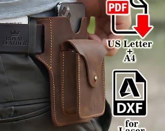 PDF and DXF Phone Waist Holster Pattern, Belt Holder Template for Laser Cutting