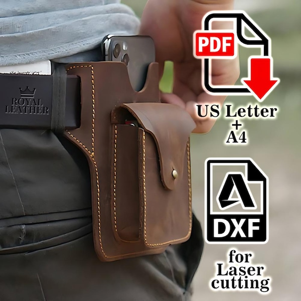 PDF und DXF Taille Holster Handy Muster, Gürtel Halter Vorlage für Laserschneiden