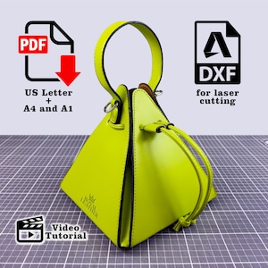 Modello PDF e DXF per borsa a tracolla a secchiello, modello per borsa a tracolla a piramide, borse a tracolla da donna, borse tote
