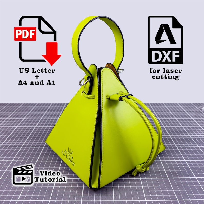 PDF & DXF Pattern Crossbody Bucket Bag Template Pyramid Shoulder ...