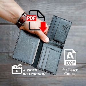 Patrón PDF y DXF Cartera de tres pliegues, Cartera de hombre, Cartera hecha a mano, Cuero DIY, Patrón de cuero, Plantilla digital