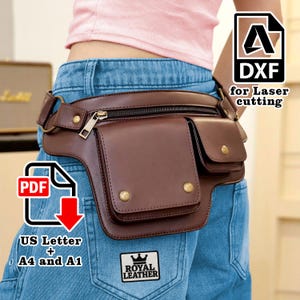 Patrón PDF y DXF Patrón de bolso de cinturón Plantilla de bolso de cadera cortada a láser Patrón de bolso de cuero digital Patrón de bolso de cinturón - Patrones de cuero