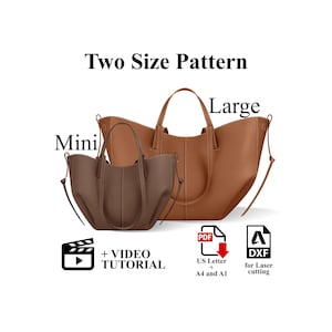 PDF & DXF Schnittmuster Leder Tote Schultertasche Schnittmuster in zwei Größen: Bucket Casual Shopping Bag Template Laser Cut