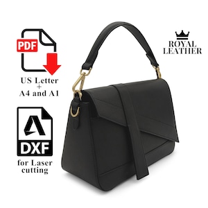 Patrón en PDF y DXF para bolso bandolera de piel con solapa: Plantilla para bolso de hombro de marroquinería DIY