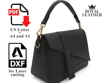 Patrón en PDF y DXF para bolso bandolera de piel con solapa: Plantilla para bolso de hombro de marroquinería DIY