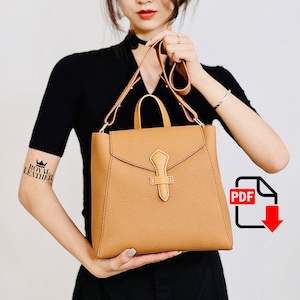 PDF Schnittmuster Cabrio Luxus Echtleder Mehrzwecktasche Handtaschen Leder Rucksack Schulter Vorlage Crossbody Taschen Lady Tote Geldbörsen