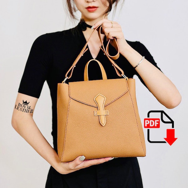 PDF Pattern Convertible Luxury Genuine Leather Multipurpose Bag Handbags Leather Backpack Shoulder Template Crossbody Bags Lady Tote Purses