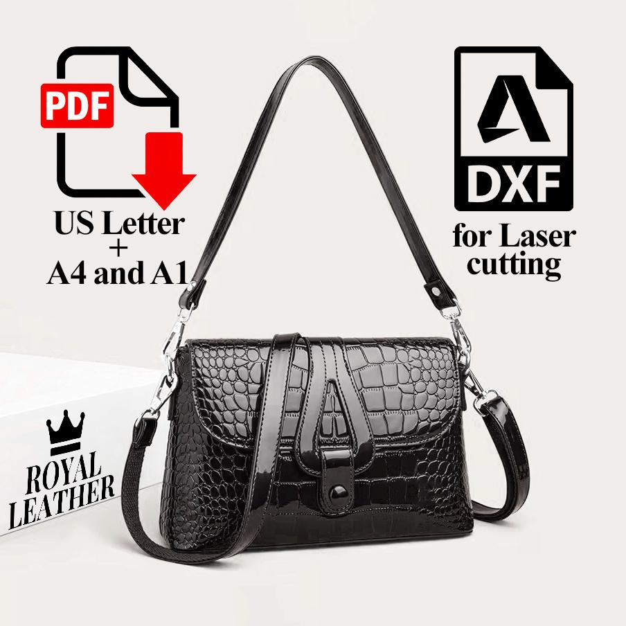 DXF and PDF Leather Crossbody Flap Bag Pattern: Shoulder Small Bag ...