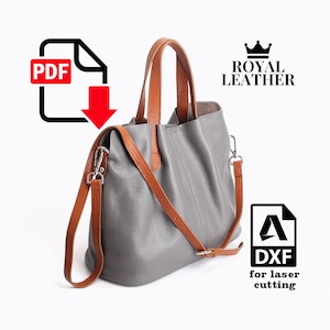 Patrón de bolso de mano de cuero PDF y DXF: Plantilla de bolso de compras cortada a láser
