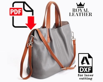 Patrón de bolso de mano de cuero PDF y DXF: Plantilla de bolso de compras cortada a láser