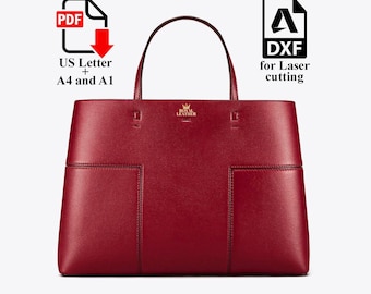 PDF Pattern Leather Tote Bag: Top Handle Shoulder Woman Bag Template (A4/A1/Letter)