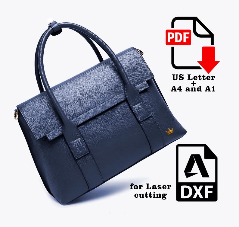 PDF and DXF Leather Shoulder Bag Pattern: Briefcase Template - Etsy