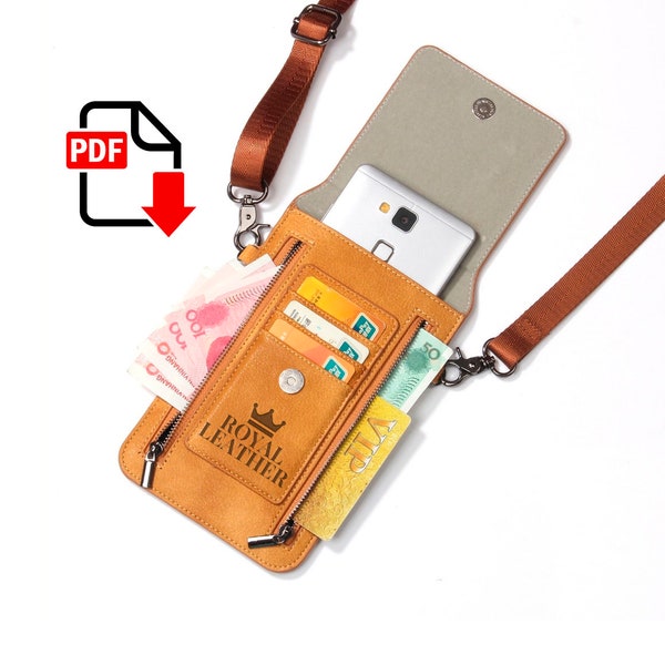 PDF Pattern Shoulder Belt Mobile Phone Leather Case Wallet Phone Case Template Leather Belt Case for iPhone Pattern Phone Holder Pattern DIY