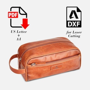 Patron PDF et DXF Nécessaire de trousse de toilette Trousse de toilette en cuir Patron de trousse de toilette individuelle spacieuse pour homme Modèle DIY