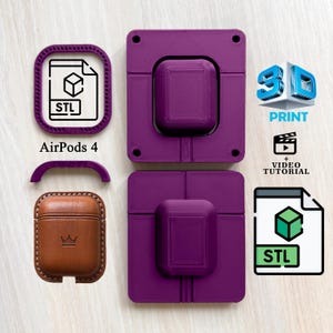 Custodia in pelle per AirPods 4 / Design di stampa digitale STL / Stampo fai da te facile / Accessorio tecnologico fatto a mano