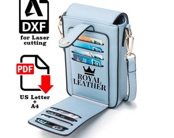 PDF and DXF Leather Mini Crossbody Bag Pattern: Small bag Phone Case Flap Wallet Template for Laser cutting