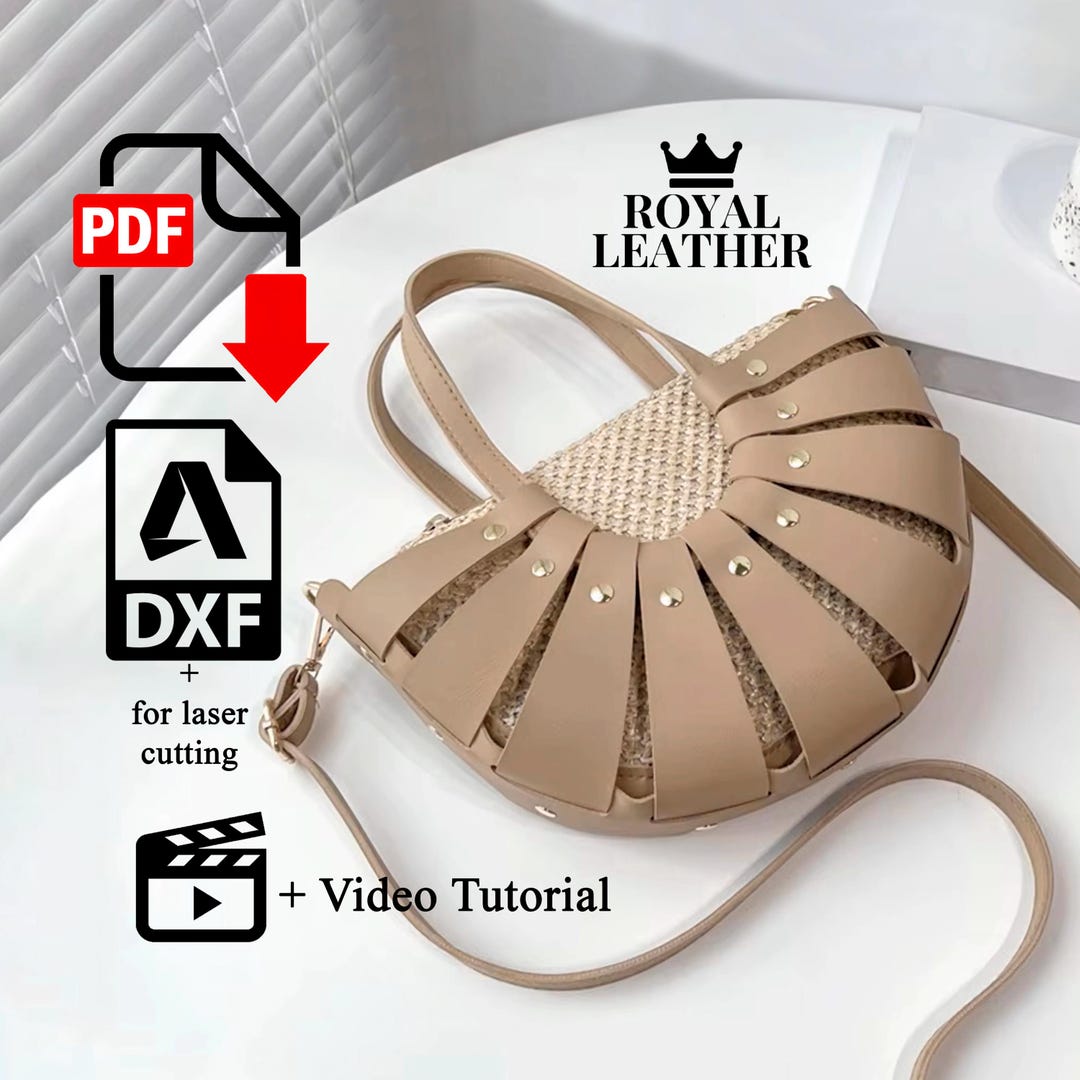 PDF and DXF Leather Crossbody Bag Pattern Half-moon Top Handle Shoulder ...