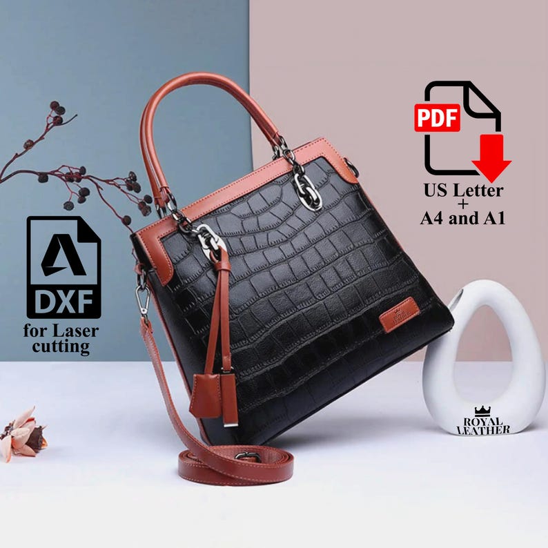 Tote Bag PDF and DXF Pattern: DIY Leather Crossbody Handbag Template ...