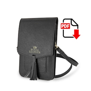 Patrón PDF Mini bolso bandolera con solapa Plantilla Bolsos de cuero con solapa para teléfono Cartera de mujer Plantilla Monedero Bolso bandolera de cuero