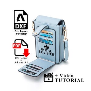 PDF und DXF Leder Mini Crossbody Bag Schnittmuster: Kleine Tasche Handytasche Flap Wallet Template zum Laserschnitt