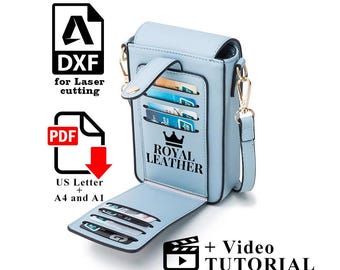 Modèle de mini sac à bandoulière en cuir PDF et DXF : modèle de petit sac à rabat pour coque de téléphone pour la découpe laser