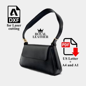 Wzór na skórzaną torbę na ramię w formacie PDF i DXF: Minimalistyczny szablon torby z klapką wycinany laserowo (pobranie cyfrowe)
