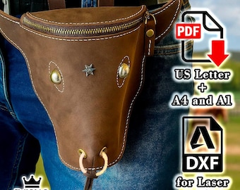 Wzór PDF i DXF, skórzany pas, torba biodrowa, szablon DIY, wycinany laserowo