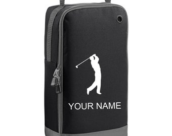 Personalised golf shoe bag embroidered with golfer and your text/name