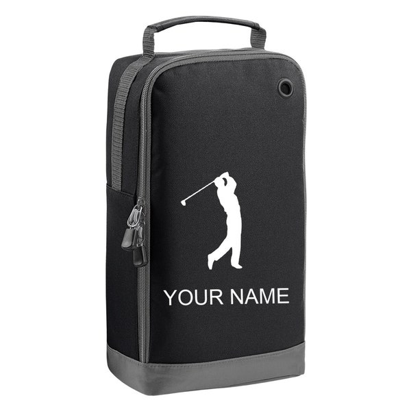 Personalised golf shoe bag embroidered with golfer and your text/name